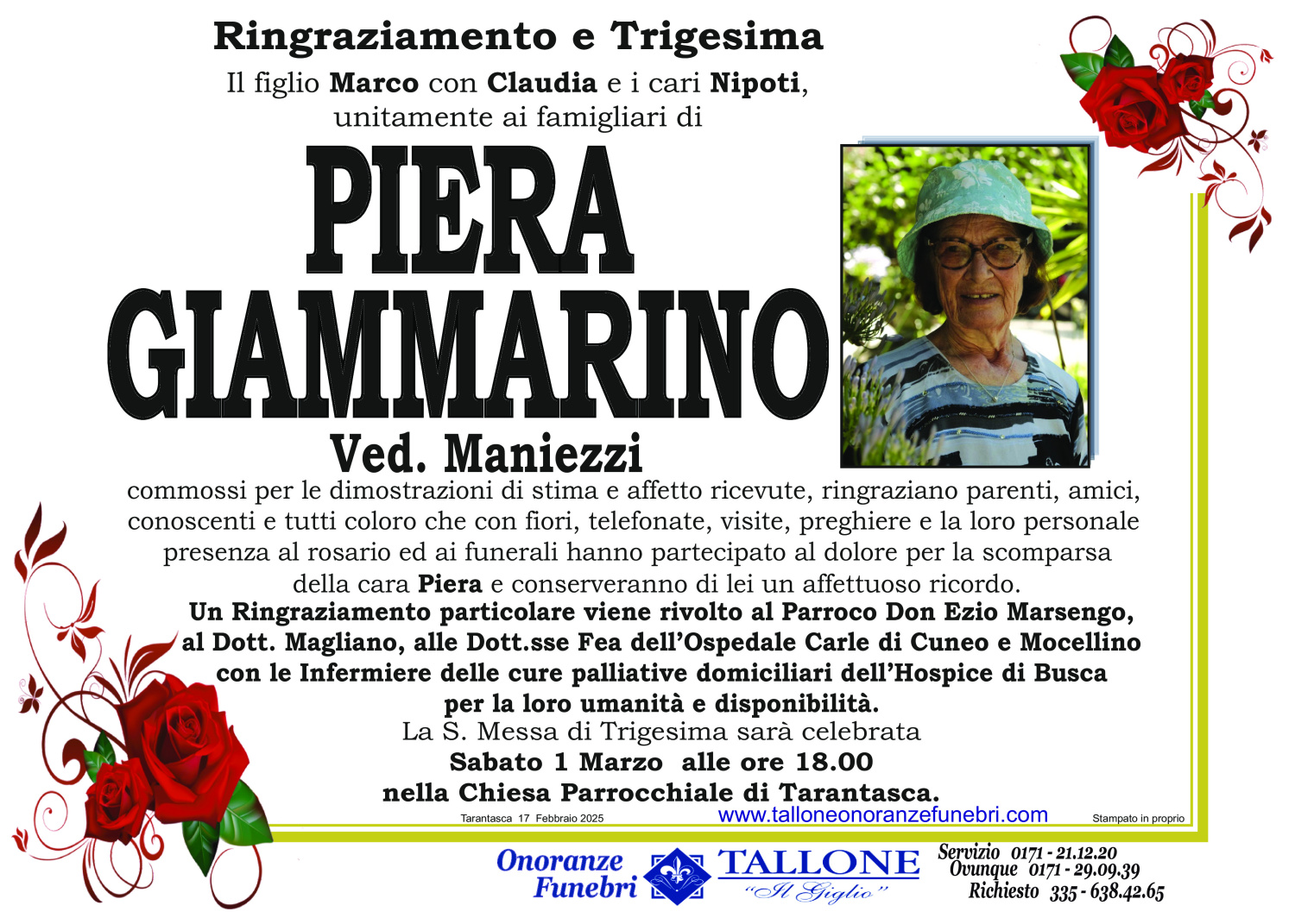 <br />
<b>Warning</b>:  Undefined variable $info in <b>/home/tallone/public_html/ringraziamenti.php</b> on line <b>68</b><br />
Piera Giammarino